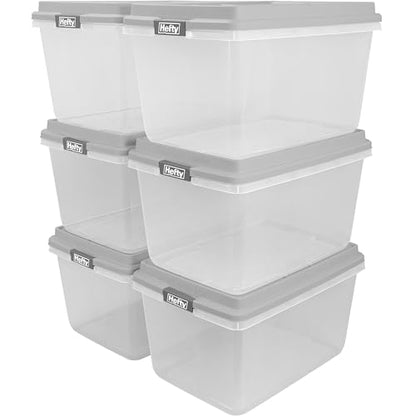 Hefty 72 Qt Hi-Rise Storage Bin with Lid, Stackable Plastic Storage Container, Organizer for Home, Garage & Closet, 6 Pack, Gray - size: 72 QT - 6 Pack