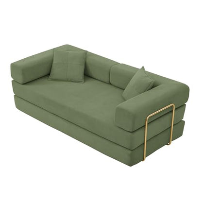 HANXIN 78 Inch Convertible Sleeper Sofa Bed, Folding Floor Mattress Couch with Fixed-Shape Frame, Futon Boneless Couch Lounge Loveseat with Pull Out Bed, No Assembly Required (Green) - color: Green, size: 78" Loveseat Sofa Bed
