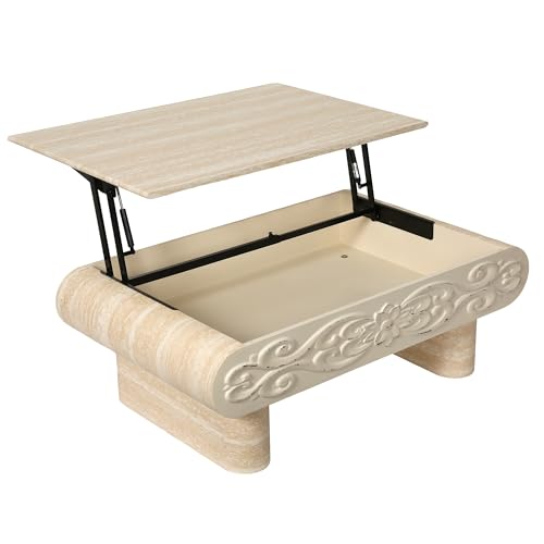 39.4" Lift Top Coffee Table with Hidden Storage & Antique Design for Living Room, Rectangular MDF Wooden Center Table Tea Table for Apartment, Beige - color: 39.4" Lift Top Coffee Table With Antique Design,beige
