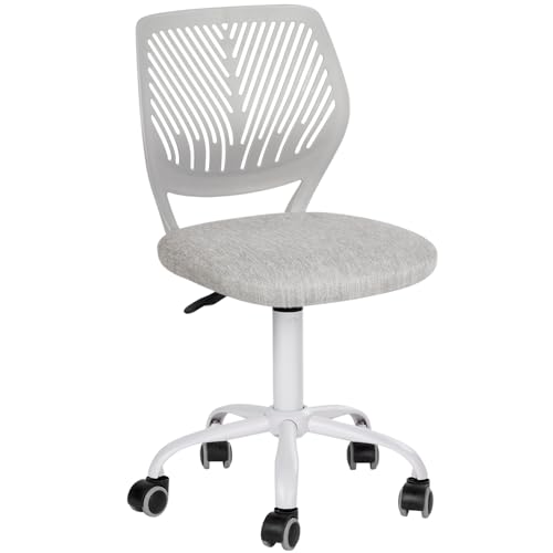 FurnitureR Kids Study Desk Chair, Armless Adjustable Swivel Task Chair with Fabric Cushion & Plastic Backrest, Rolling Lightweight Giftable Seating for Children & Teens, Light Grey - color: Light Grey