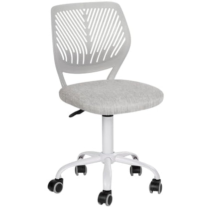 FurnitureR Kids Study Desk Chair, Armless Adjustable Swivel Task Chair with Fabric Cushion & Plastic Backrest, Rolling Lightweight Giftable Seating for Children & Teens, Light Grey - color: Light Grey