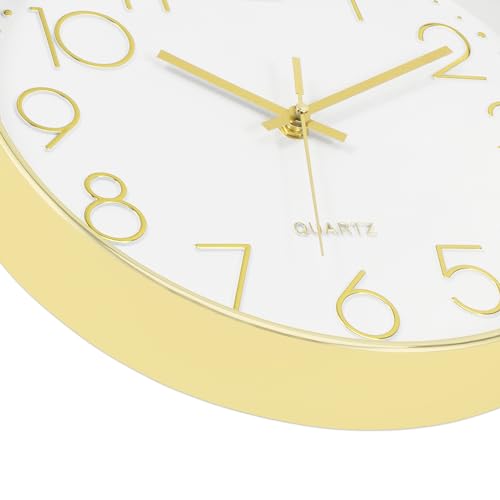 Foxtop Large 14" Wall Clock Silent Battery Operated Analog Clock, Gold | Non-Ticking, Round, Quartz, Easy to Read, Living Room, Bedroom, Kitchen, Office - color: Gold, size: 14 Inch Quartz