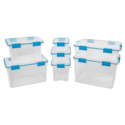 Sterilite Gasket Storage Box with Lids for Home & Office, 80 Quart, 8-Pack | Heavy-Duty, Stackable, and Organizing Containers for Bathroom, Cabinet, Closet, and Garage, Clear and Blue Aquarium Latches - size: 80 Quart, style: 8 Pack