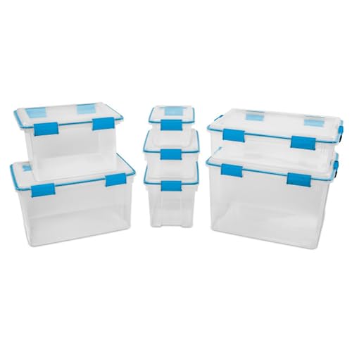 Sterilite 19384304 80 Quart/76 L Gasket Box, Clear Lid & Base with Blue Aquarium Latches & Gasket (4 Pack) - size: 80 Quart, style: 4 Pack