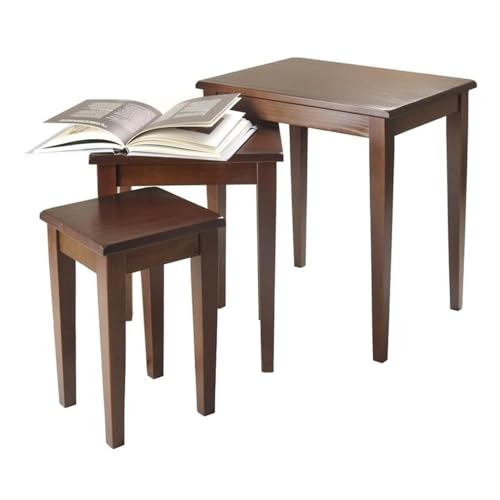 Pemberly Row 3-Piece Solid Wood Nesting Tables, Antique Walnut Finish, Stackable Design, Includes Small, Medium, Large Sizes, Transitional Style for Living Room or Home Office Use - style: Straight Edge Top