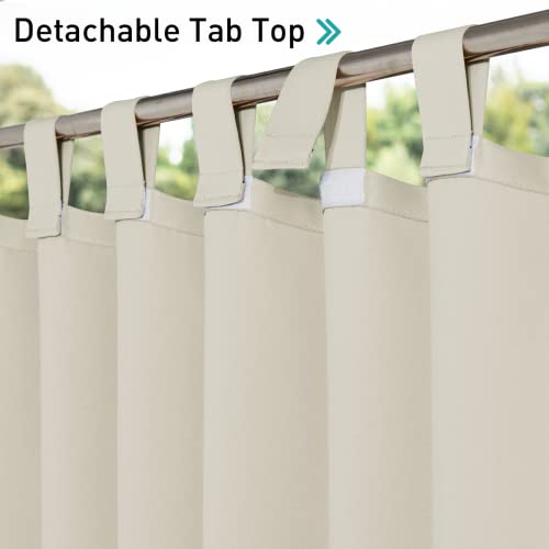 NICETOWN 2 Panels Outdoor Patio Curtainss Waterproof Room Darkening Drapes, Detachable Sticky Tab Top Thermal Insulated Privacy Outdoor Dividers for Canopy/Doorway, Beige, W52 x L84 - color: Beige, size: 52"W x 84"L (Pack of 2)