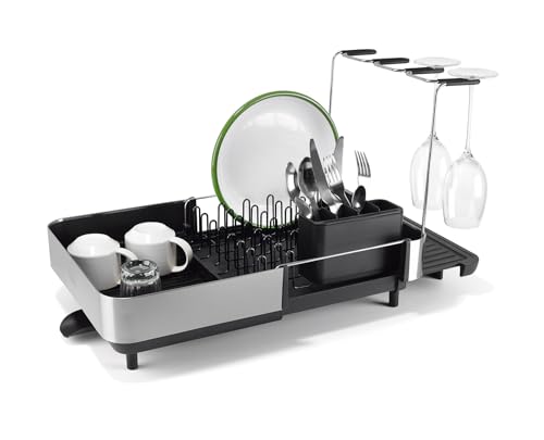 Joseph Joseph Extend Steel Plus Extendable Dish Rack Steel, Small to Large Dish Drainer with Wine Glass Holder & Drain Spout, Black - color: Black, style: Plus