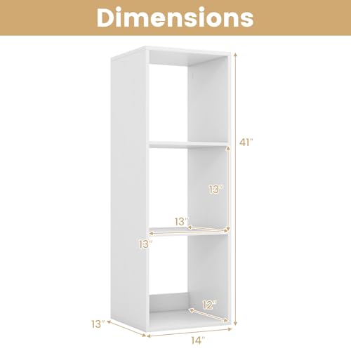 3 Cube Storage Organizer, Floor Standing Bookcase (White) | Flexible Vertical or Horizontal Layout, 3 Tier Wooden Display Rack w/ Open Back for Living Room, Bedroom, Study, Home Office - size: 3 Cubes