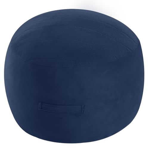 MeMoreCool Round Pouf Ottoman Foot Rest 20x15 Inches, Navy | Navy Round Pouf Footstool, Soft Foam Stuffed Circle Foot Rest for Living Room Bedroom - color: Striped Navy