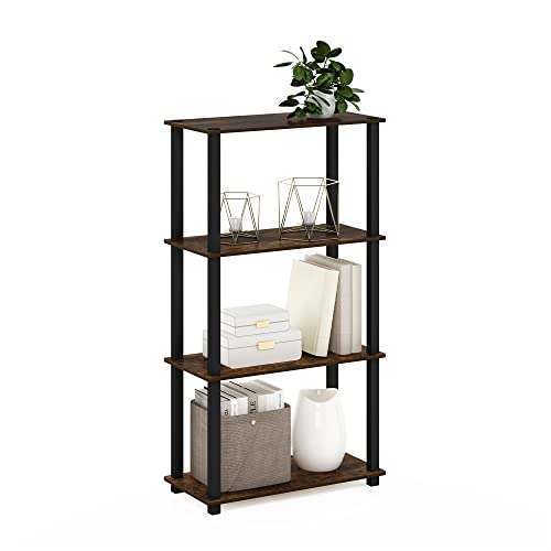 Furinno TURN-S-TUBE Storage Shelves, 4-Tier Book Shelf, Corner Shelf, Toolless Open Shelves, for Organization and Storage, Living Room, Garage, Home Office, Amber Pine - color: Amber Pine/Black, size: 4-Tier Square Tube