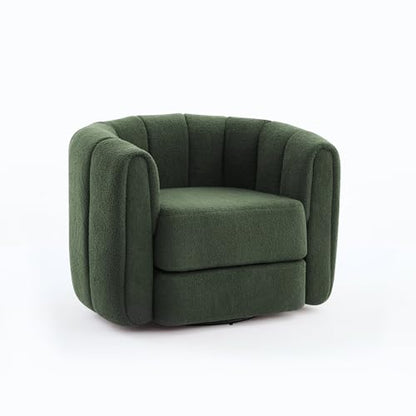 GRAINELL Swivel Accent Chair, Pumpkin-Shaped Teddy Fabric Armchair (Green) | Cozy Round Swivel Barrel Chairs with Thick Cushion for Alduts for Living Room Office Bedroom