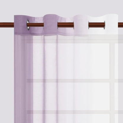 DWCN Lavender Faux Linen Ombre Sheer Curtains - 84 inches Long Gradient Semi Voile Curtains for Bedroom and Living Room, Set of 2 Grommet Top Window Curtain Panels, 52 x 84 Inches Long, Lavender - color: Lavender, size: 52"W x 84"L (Pack of 2)