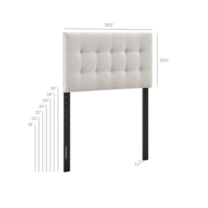 Modway Emily Twin Size Fabric Headboard in Linen - Linen-Like Upholstery with Button Tufting and 7 Adjustable Height Positions - color: Linen, size: Twin