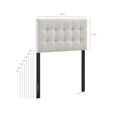 Modway Emily Twin Size Fabric Headboard in Linen - Linen-Like Upholstery with Button Tufting and 7 Adjustable Height Positions - color: Linen, size: Twin