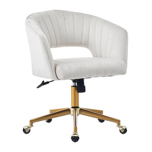 Home Office Desk Chair, Vanity Chair with Back 360 Swivel Armchair and Gold Base, Velvet Criss Cross Chair with Wheels for Vanity Home Office, Living Room, Bedroom and Study (Beige) - color: Beige