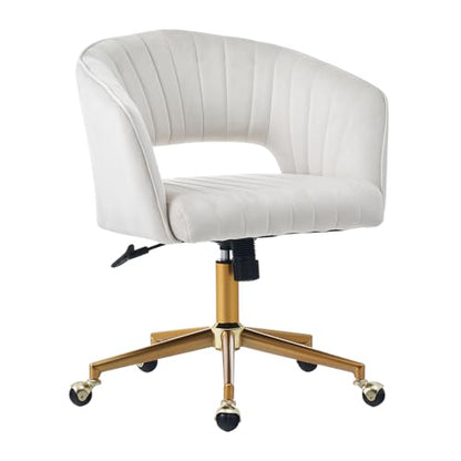 Home Office Desk Chair, Vanity Chair with Back 360 Swivel Armchair and Gold Base, Velvet Criss Cross Chair with Wheels for Vanity Home Office, Living Room, Bedroom and Study (Beige) - color: Beige