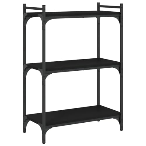 Industrial 3 Tier Black Bookcase 23.6 x 11.8 x 33.9 in Engineered Wood & Metal Small Bookshelf for Living Room Bedroom Office Modern Matte Finish Easy Assembly - color: Black, size: 23.6 x 11.8 x 33.9 in