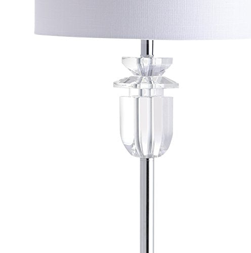 JONATHAN Y Aria 63" Faceted Crystal Metal LED Floor Lamp, Clear/Chrome | Contemporary Glam Style, White Linen Drum Shade, Rotary Switch, 72" Silk Cord, Bulb Included, For Living Room