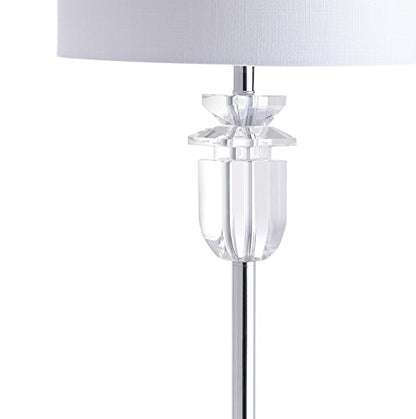 JONATHAN Y Aria 63" Faceted Crystal Metal LED Floor Lamp, Clear/Chrome | Contemporary Glam Style, White Linen Drum Shade, Rotary Switch, 72" Silk Cord, Bulb Included, For Living Room