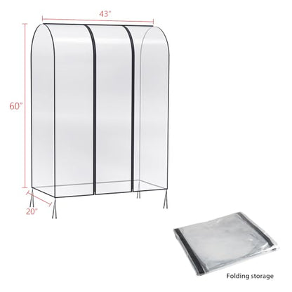 Zilink Clear Garment Rack Cover Clothes Rack Cover 43 in, Transparent | Waterproof, Dustproof, Breathable, 2 Durable Zippers, Clothing Rack Cover for Garment Rack (Rack Not Included) - size: 43"L x 20"W x 60"H - Clear