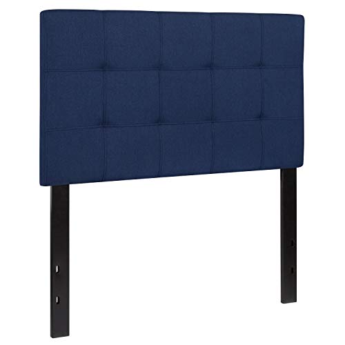 EMMA + OLIVER Size Headboard in Navy Twin Quilted Tufted Headboard | Adjustable Bed Rail Slots, Fabric Upholstered - color: Navy, size: Twin