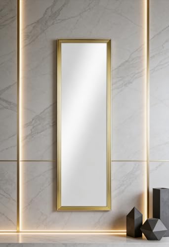 13x49 Gold Full Length Mirror Over The Door, Wall Mounted Full Body Mirror, Door Hanging Metal Aluminum Alloy Frame Dressing Mirror for Bedroom, Living Room, Entryway, Gold