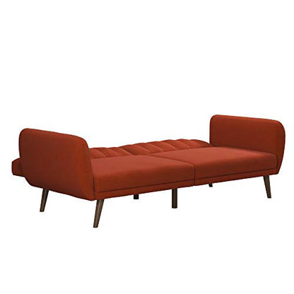 Novogratz Brittany 82 Inch Futon Sofa Bed in Linen, Upholstered Couch Sleeper with Tufted Back, Mid-Century Modern Design, Persimmon - color: Persimmon Linen