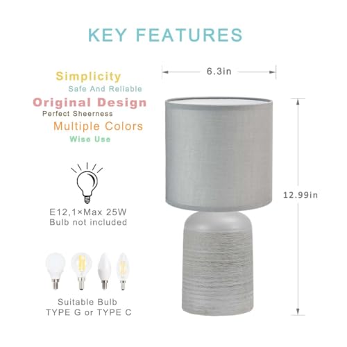 Maye Small Ceramic Table Lamp for Living Room and Bedroom,Modern Kids Night Table Lamp,Φ6.3×H13IN,Bulb Excluded,Light Grey - color: Light Gray