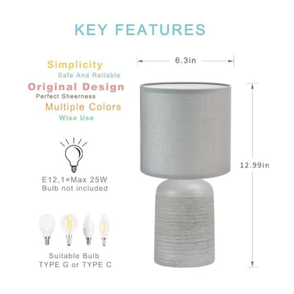Maye Small Ceramic Table Lamp for Living Room and Bedroom,Modern Kids Night Table Lamp,Φ6.3×H13IN,Bulb Excluded,Light Grey - color: Light Gray
