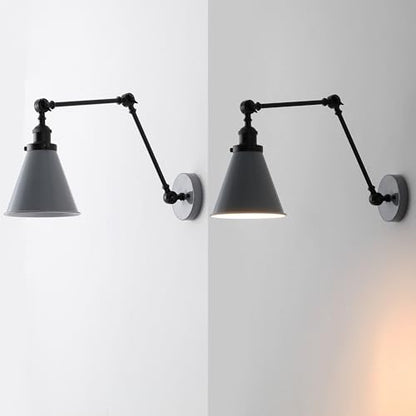 JONATHAN Y Rover 1-Light Wall Sconce 7", Gray/Black, Set of 2 | Adjustable Arm, Hardwired Bedside Reading Swing Arm, Farmhouse Cone Shade, Metal Hardwired Indoor Fixture, LED Bulbs Included - color: Gray/Black, size: Set of 2