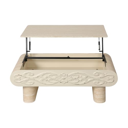 39.4" Lift Top Coffee Table with Hidden Storage & Antique Design for Living Room, Rectangular MDF Wooden Center Table Tea Table for Apartment, Beige - color: 39.4" Lift Top Coffee Table With Antique Design,beige
