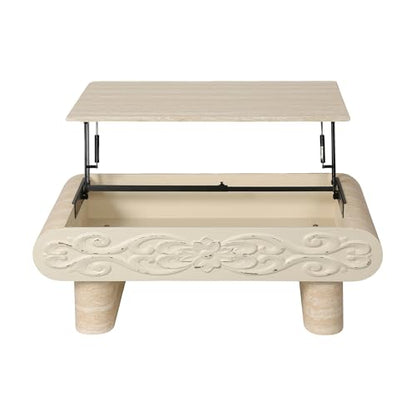 39.4" Lift Top Coffee Table with Hidden Storage & Antique Design for Living Room, Rectangular MDF Wooden Center Table Tea Table for Apartment, Beige - color: 39.4" Lift Top Coffee Table With Antique Design,beige