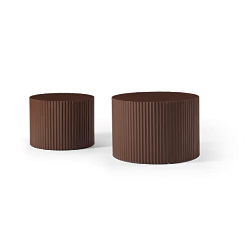 JUSTONE Round Nesting Coffee Table Set of 2 - Space-Saving Brown Modern Wooden Accent Tables for Small Spaces, Handcrafted Wood Side/End/Bedside Tables for Living Room & Bedroom - color: 23.62" Round-brown