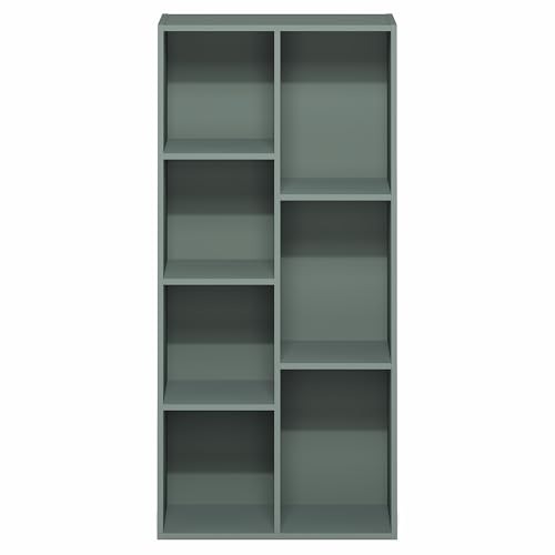 Furinno LUDER Book Shelf, 7-Cube Bookshelf, Bookcase with Open Shelves, 9.4 x 19.5 x 41.7, Easy Assembly, for Living Room, Bedroom, Home Office, Sage Green - color: Sage Green, size: 7-Cube