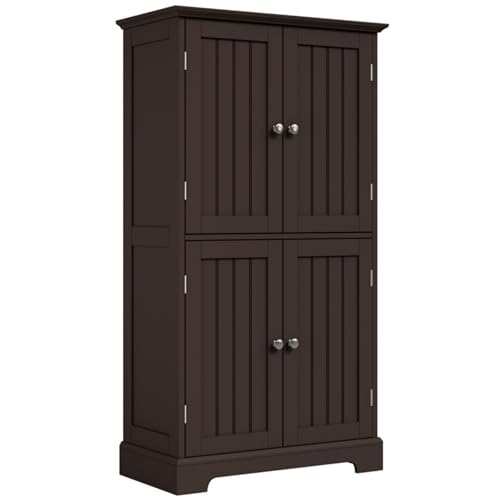 ChooChoo Bathroom Floor Cabinet with Adjustable Shelves | Bathroom Storage Cabinet, 4 Doors, Freestanding Cupboard for Living Room, Espresso - color: Espresso, size: 11.81"D x 23.62"W x 43.31"H