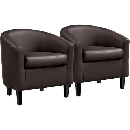 Yaheetech Accent Chairs Set of 2, Faux Leather Barrel Armchairs Espresso | Water-resistant Faux Leather Chairs with High-density Foam and Solid Wood Legs for Living Room, Waiting Room, Small Space - color: Espresso(faux Leather), style: without Ottoman
