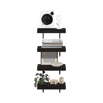 Furinno Tanna Floating Shelves for Wall Set of 4, 15-Inch Wall Shelf, Triple Thick Floating Mounted Shelf, for Bathroom, Home Office, Living Room, Tobacco Oak - color: Tobacco Oak