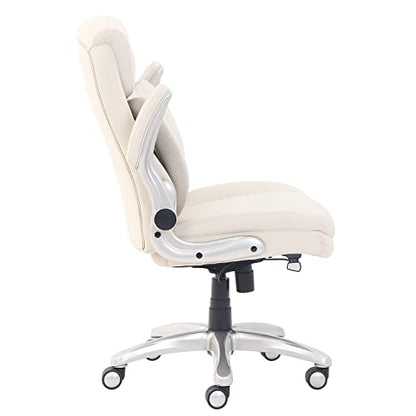 Amazon Basics Ergonomic Executive Office Desk Chair with Lumbar Support, Flip-up Armrests, Adjustable Height, Cream Leather - color: Cream