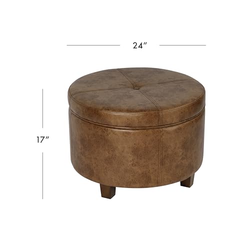 HomePop 24" Large Leatherette Storage Ottoman - Distressed Brown Faux Leather - color: Distressed Brown Faux Leather