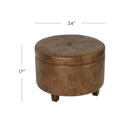 HomePop 24" Large Leatherette Storage Ottoman - Distressed Brown Faux Leather - color: Distressed Brown Faux Leather
