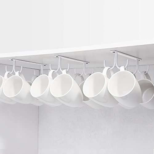 FOMANSH Mug Rack Under Cabinet - Coffee Cup Holder, 12 Mugs Hooks Under Shelf, Display Hanging Cups Drying Hook for Bar Kitchen Utensils White - color: White, size: 3 Pack