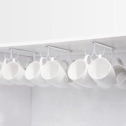 FOMANSH Mug Rack Under Cabinet - Coffee Cup Holder, 12 Mugs Hooks Under Shelf, Display Hanging Cups Drying Hook for Bar Kitchen Utensils White - color: White, size: 3 Pack
