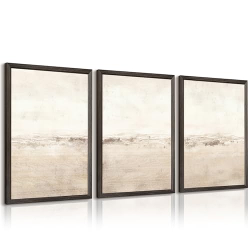 Baccone Beige Abstract Wall Art Set of 3 Neutral Canvas Wall Art Prints Boho Abstract Picture Modern Abstract Art Wall Decor Minimalist Artwork for Living Room Bedroom Decor 12x16 Inch Wood Framed - color: Abstract Art Prints, size: 12x16 Inch Wood Framed