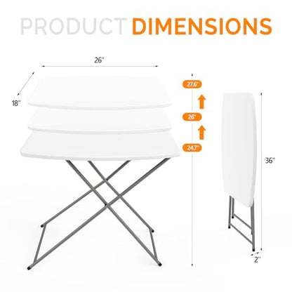 VINGLI Small Folding Table Portable, 18" Adjustable Height Personal Laptop TV Tray, Camping Table, HDPE Plastic Top with Steel Frame,White - color: White, size: 28"