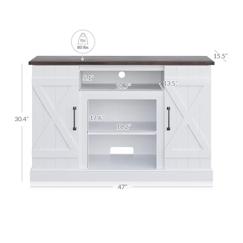 BELLEZE Industrial 47 Inch Rustic Wood TV Stand & Media Entertainment Center Console Table for TVs up to 50 Inch with Open Storage Shelves & Cabinets - Veropeso (White) - color: White, style: 47"