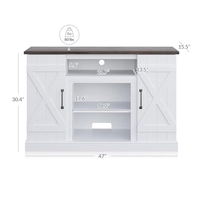BELLEZE Industrial 47 Inch Rustic Wood TV Stand & Media Entertainment Center Console Table for TVs up to 50 Inch with Open Storage Shelves & Cabinets - Veropeso (White) - color: White, style: 47"