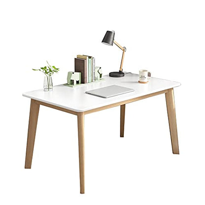 IOTXY Simple Wooden Writing Desk - Modern Minimalist Style PC Laptop Computer Workbench with Solid Wood Legs, 39" W Home Office Work Table for TV Stand Music Video Live Broadcast Workstation, White | Nordic Minimalist Style, MDF Tabletop, Solid Wood Legs,