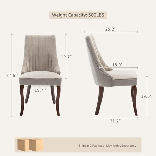 High Back Side Chairs Set of 4, Upholstered Dining Chairs for Kitchen and Dining Room, Mid-Century Modern Fabric Seating with Solid Wood Legs, Beige - color: Beige, size: Set of 4