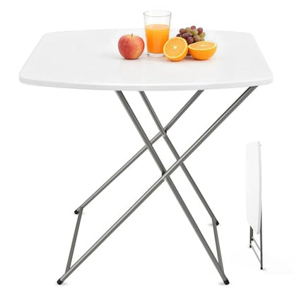 VINGLI Small Folding Table Portable, 18" Adjustable Height Personal Laptop TV Tray, Camping Table, HDPE Plastic Top with Steel Frame,White - color: White, size: 28"