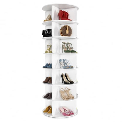 Cushore 7 Tier Rotating Shoe Rack Tower, 360° Spinning Shoe Display Lazy Susan, Tall Revolving Shoe Storage Round Carousel, White - size: 24Inch